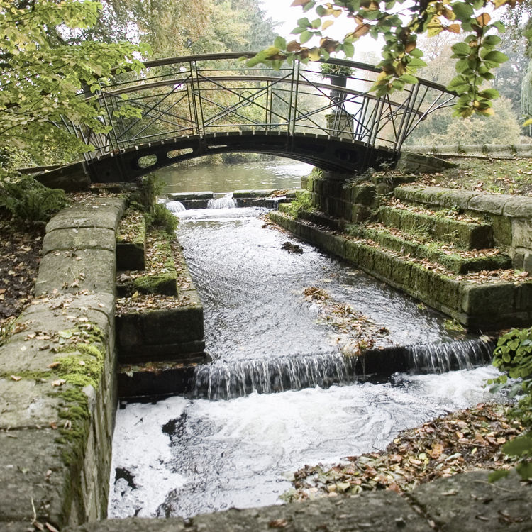 Een bruggetje over het water in de herfst